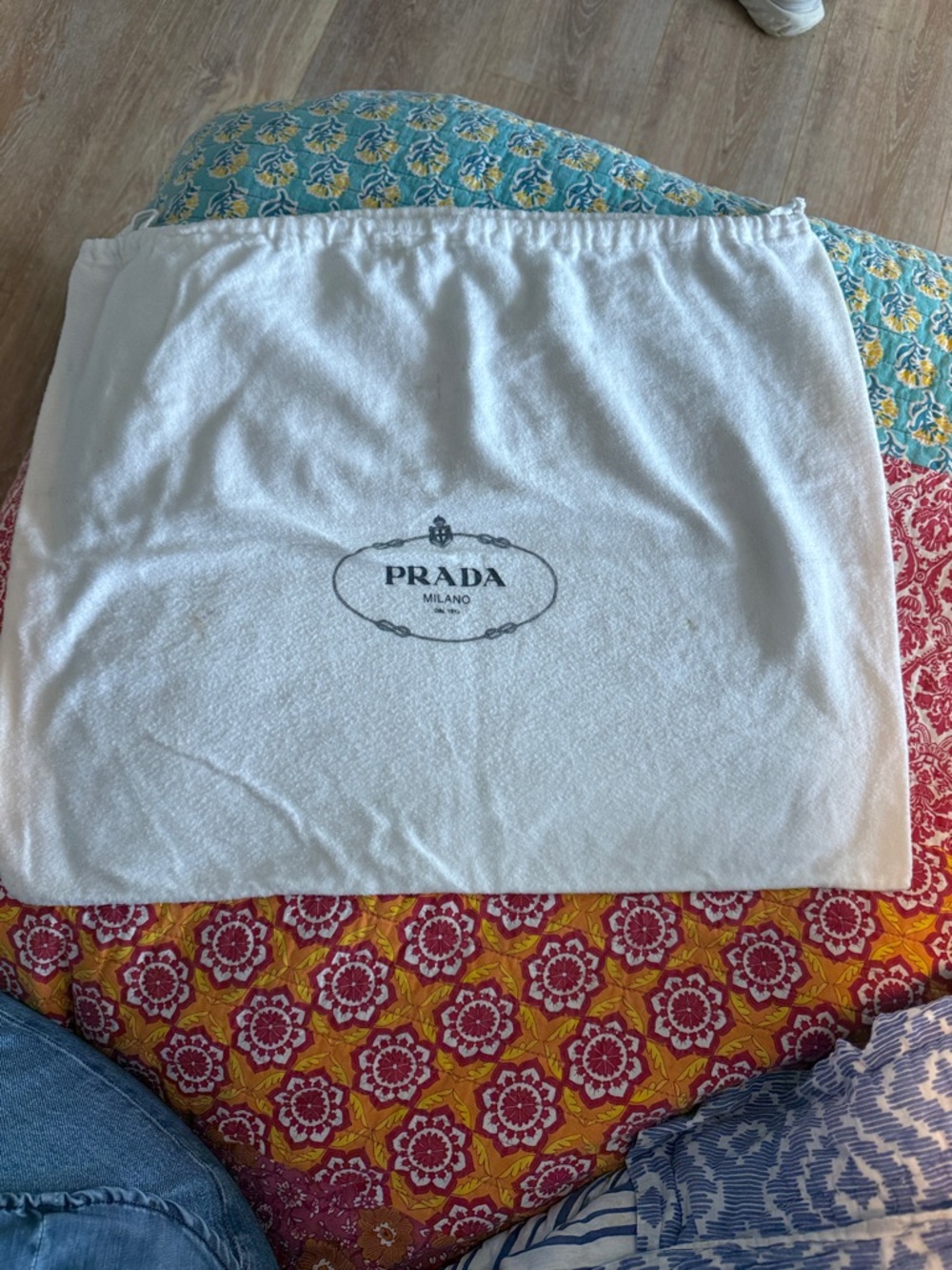 Prada White Logo Drawstring Dust Bag